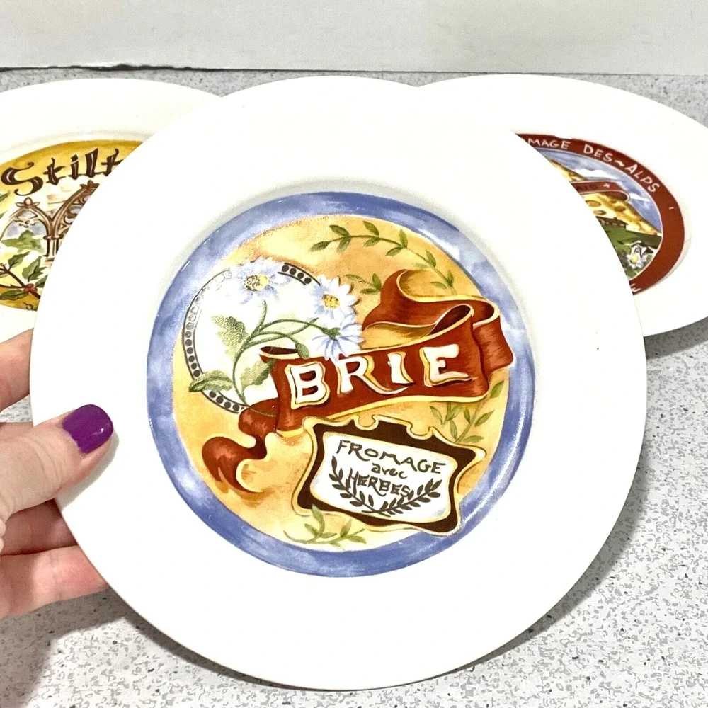 Restoration Hardware Canape Cheese Plates (3) Stilton Brie Fromage 7.5